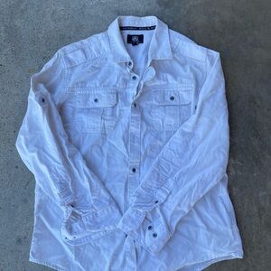 Rock & Republic Mens White Textured Long Sleeve Button Down Shirt Large